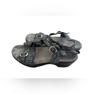 Dansko Sandi Ankle Strap Sandals Leather Silver Dot Platform Wedge Womens Sz 41